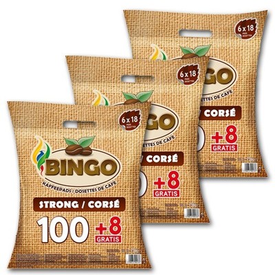 Bingo Strong 3 x 108 Kaffeepads, je zu 6 x 18 Stück verpackt