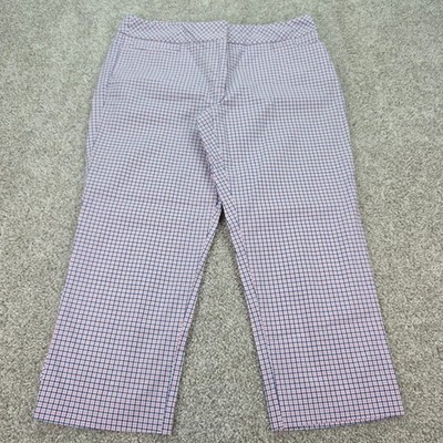 Talbots Petites Pink Navy Gingham Ankle Pants Button Cuff 6P Stretch Trousers