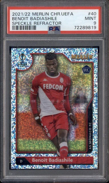 2021-22 Topps Merlin Chrome UEFA Speckle Refractor Benoit Badiashile /150 PSA 9
