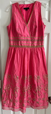 Express -Women's V-Neck Pink Gold Floral Embroidered A-Line Dress, Size 8