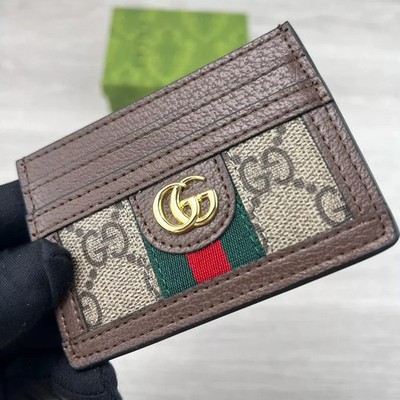 Gucci Kartenetui aus Canvas und braunem Leder, Unisex.