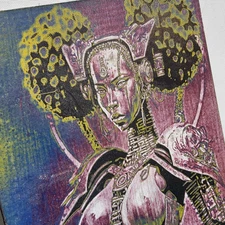 Laser etched AI art ebony afro alien warrior woman pinup sci-fi digital hot 4x6