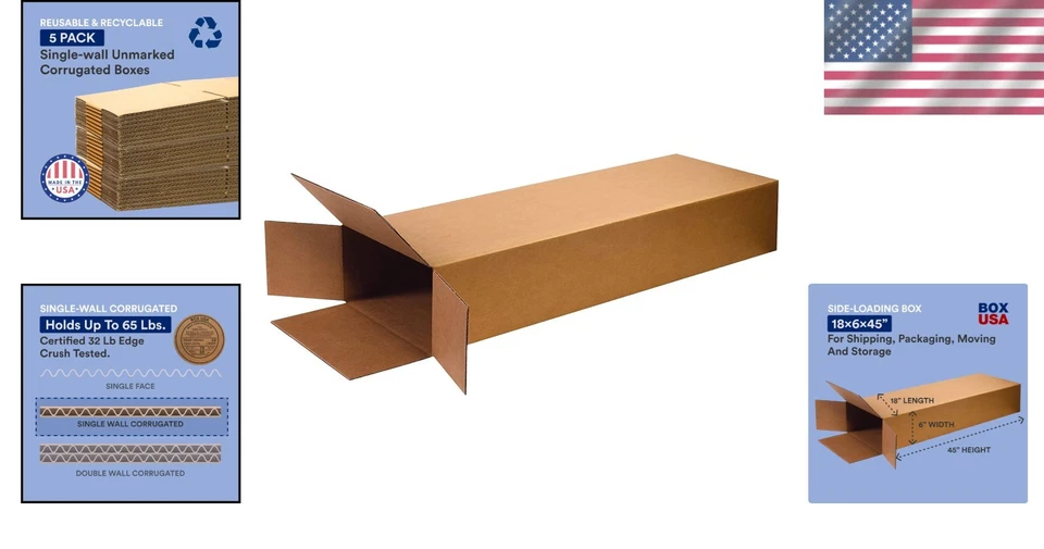 Kraft Corrugated Side Loading Boxes 5-Pack - Ideal for Storage and Packing - Image 2 of 4