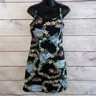 Hilo Hattie Womens Dress Size 4 Black Woody Wagon Beach Hawaiian Vacation A3