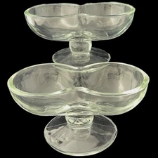 Vintage Double Scoop Pedestal Ice Cream Dish Clear Glass Set of 2