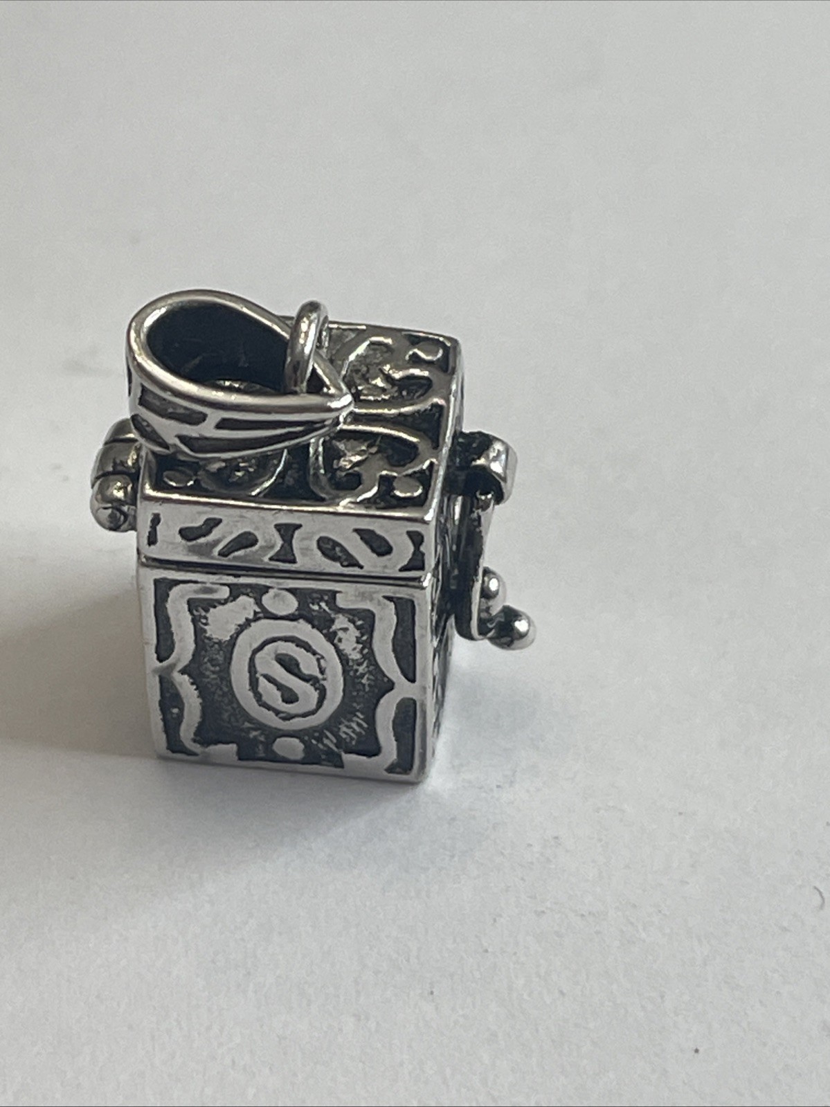 Solid Sterling Prayer Box Pendant “S” Monogram - image 4