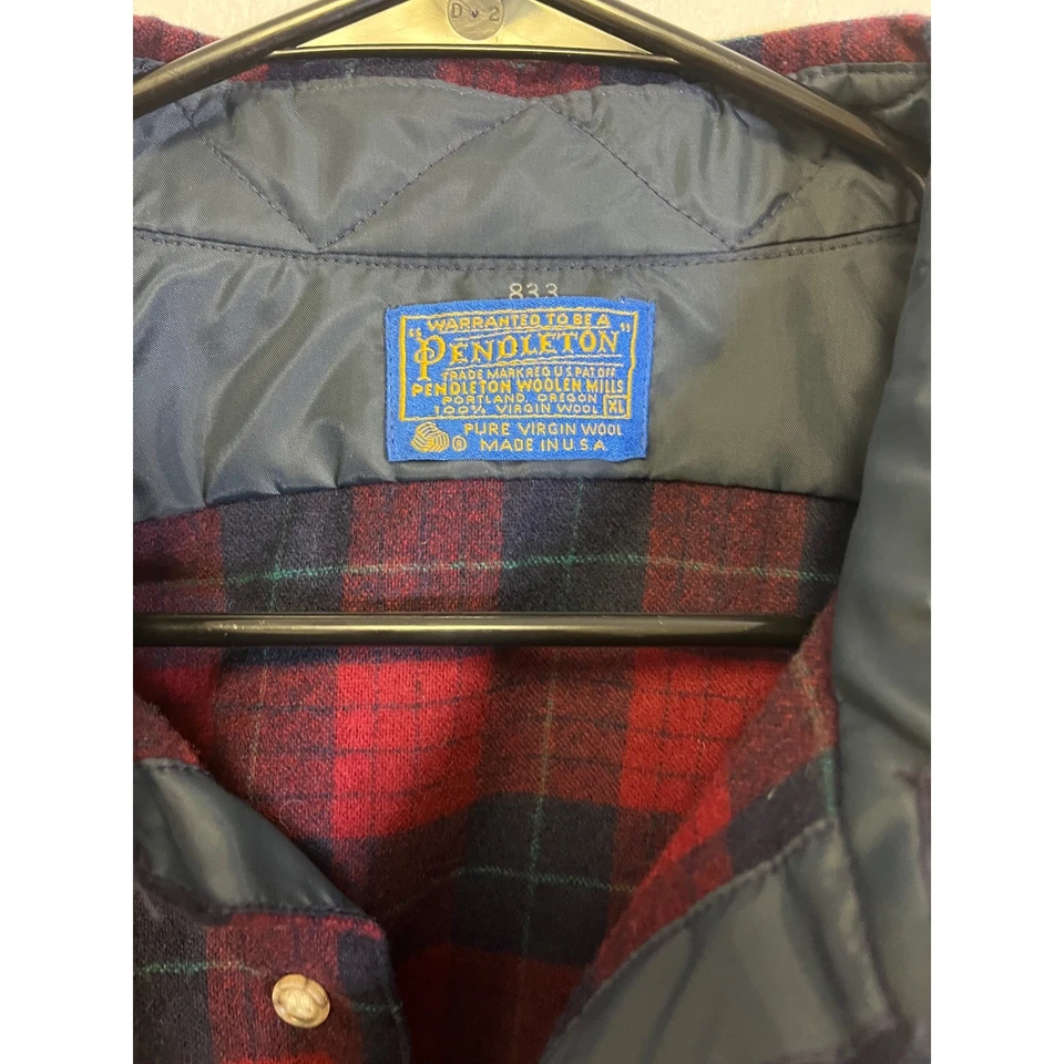 Pendleton 100% Virgin Wool Plaid Shirt Red Navy Made in USA XL Please Read Des. - Image 3 of 4