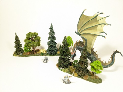 LARGE 28mm 32mm HO 2pc 15.5" TREELINE w 10 Trees Foliage Scenery Scatter #438 - Picture 4 of 18