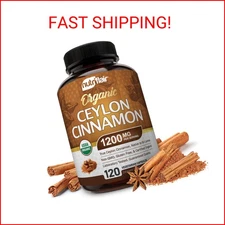 NutriFlair Organic Ceylon Cinnamon Supplement 1200mg, 120 Capsules - USDA Certif