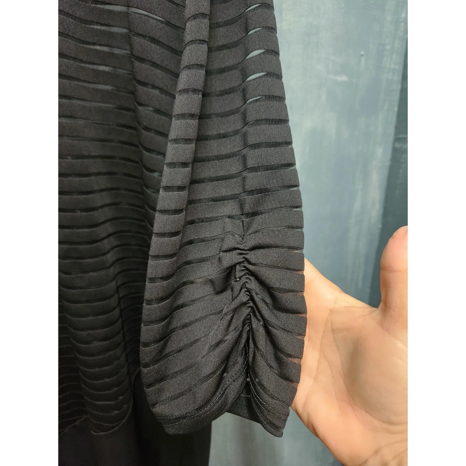 Maglia Alyx semi trasparente nera a righe taglia 2X manica increspata 3 4