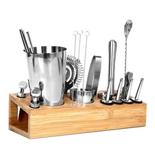 26-Piece Bartender Kit Cocktail Shaker Set with Bamboo Stand – Bar Tools Set