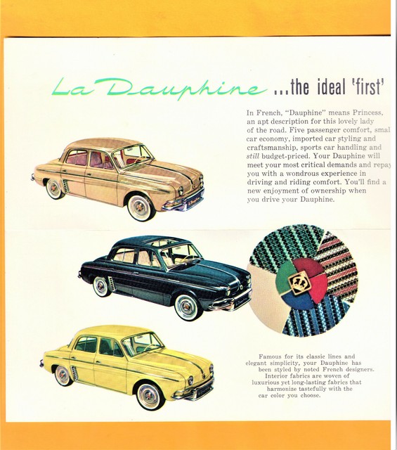 1950s RENAULT DAUPHINE AUTHENTIC CAR AUTO PRESTIGE BROCHURE VINTAGE