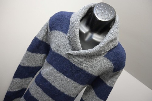 Express Shawl Neck Wool Cable Knitted Sweater Striped Designer Mens Size XL - Picture 4 of 7