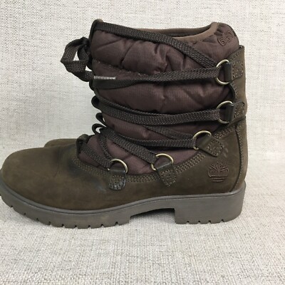 Timberland Puffer 650 Down Boots Women's 6? Brown Lace Up Fold Down Winter