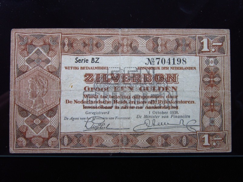 Netherlands 1 Gulden 1938 P61 i4198 Zilverbon Silver Voucher Nederlandsche Bank