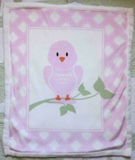 Luvable Friends Pink Bird Plush w Cream Sherpa Edge Backing Baby Girl Blanket EU