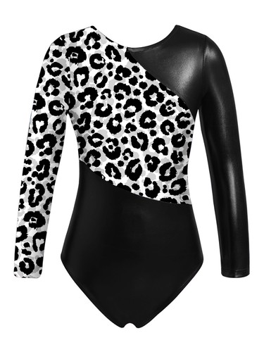 Kids Girls Long Sleeve Ballet Print Splice Gymnastics Jumpsuit - Picture 37 of 56
