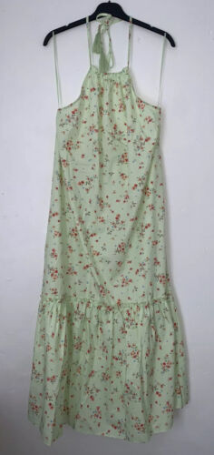 ZARA GREEN FLORAL PRINTED HALTER NECK LOOSE FITTING DRESS SIZE M BNWT