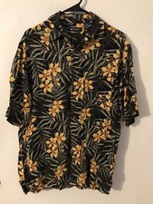 M Men's PURITAN Vintage Black Gold Rayon Floral Hawaiian Shirt NEVER WORN