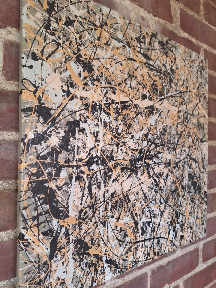 Dos pinturas de acción abstractas originales estilo jackson pollock lienzo Foto 2 de 4