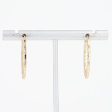 25.7mm Ribbed Pattern Oval Hoop Pair Earrings 14k Yellow Gold Italy 1.39 Grams