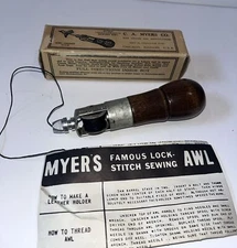 C. A. MYERS LOCK STITCH LEATHER SEWING AWL in BOX 1930’s