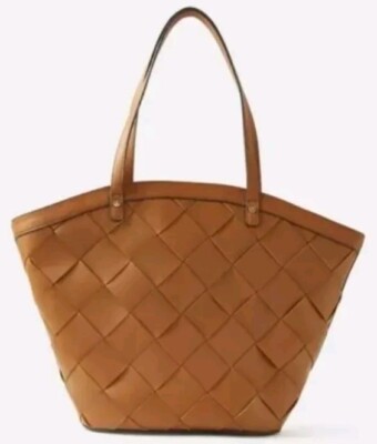 Monsoon Accessoire hellbraun Cross Weave Beuteltasche Tasche neu mit Etikett Leder 