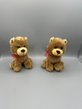 Set of 2 Brown Bear Red Ribbon 7" Plush Stuffed Animal