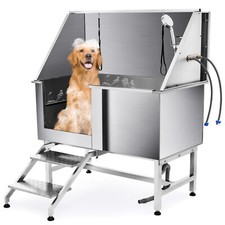 CO-Z 50" Pet Grooming Bath Tub Stainless Steel Wash Station w/ Nonslip Stairs