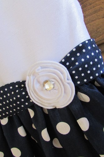 American Princess Polka Dot Dress 2T Navy Blue/White Polyester rhinestone bling - Picture 4 of 8