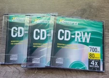 Memorex CD-RW Rewritable Discs 700MB 80Min 4X Brand New, Lot of 3