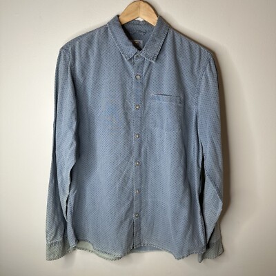Marine Layer Men’s Collared Long Sleeve Button Down Shirt Denim Blue Size  Large