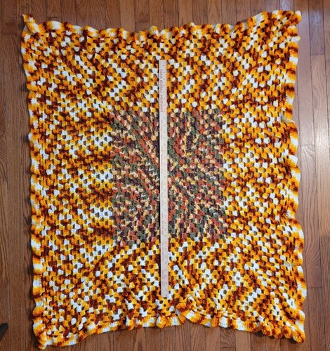Manta afgana cuadrada de ganchillo vintage borde con volantes naranja regazo - Imagen 9 de 14