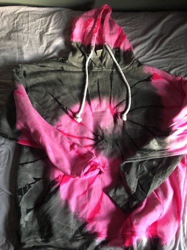 Jon Lauren Sz L Tie Dye Pullover Hoodie Sweatshirt Pink Black New W/O Tag Kid - Picture 3 of 7
