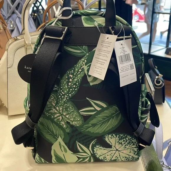 Kate Spade Chelsea Green Fern Foliage Leaves Print Nylon Backpack KH414 Kate Spade New York Chelsea Fern Foliage Medium Backpack  main image 3