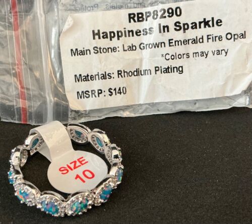 Bomb Party Ring “Happiness In Sparkle” RBP8290 Lab Emerald Fire Opal Rhodium 10 - Picture 2 of 2