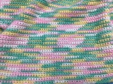Crochet Afghan Baby blanket Wrap Throw Lovey 43"x45" pink yellow green white