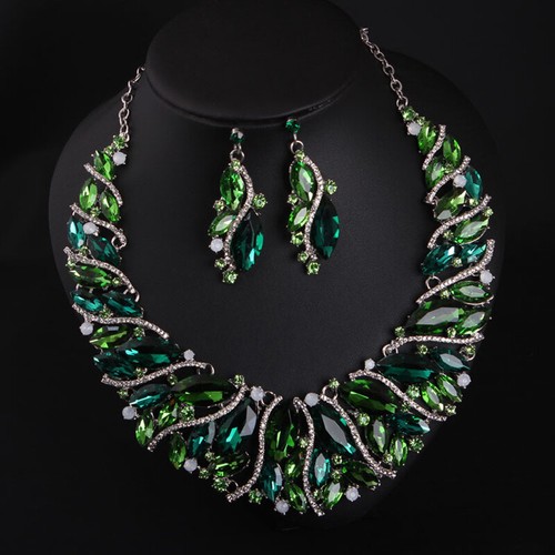 Crystal Jewelry Set Statement Necklace Earring Choker Bibs Women Bridal Wedding - Picture 161 of 174