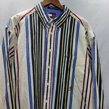 VTG 90s TOMMY HILFIGER Long Sleeve BUTTON DOWN SHIRT Red White Blue SIZE XL