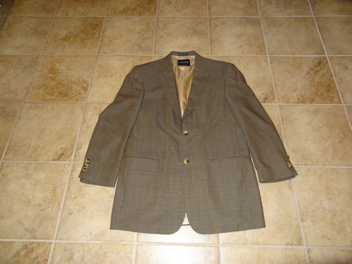 MENS SIZE 42 LONG BROWN PLAID SUIT JACKET BY NAUTICA **VERY NICE