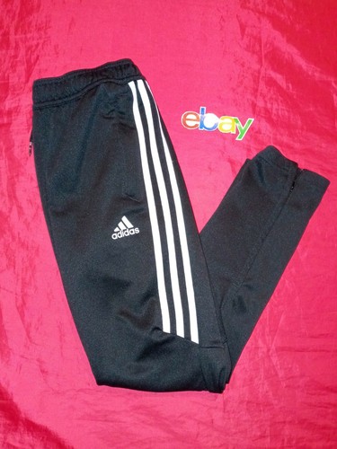BOY'S ADIDAS SLIM TAPERED ATHLETIC BLACK WHITE STRIPES ZIP POCKET ANKLE SZ S EUC