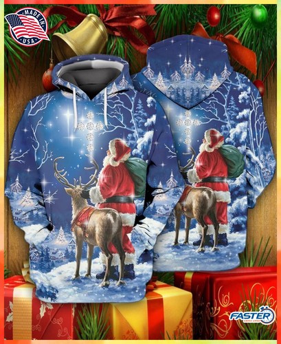 Santa Claus \u0026 Reindeer Christmas Hoodie 