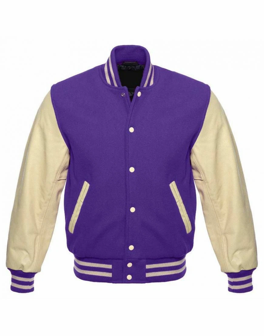 Brand New Men's Purple Varsity Jacket with Cream Leather Sleeves | eBay