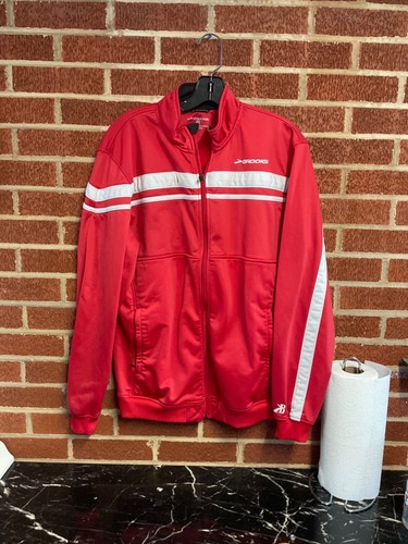 Vintage LARGE Red BROOKS Running JACKET clothing Sweatshirt full zipper shoes