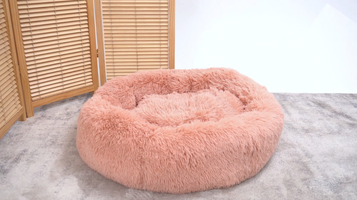 Pet Bed Long Plush Round Mat Soft Puppy Cat Self Warming Calming Cuddler Cushion - Video 1 of 1