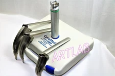 PREMIUM LARYNGOSCOPE SET OF 3 INTUBATION BLADES 1,2,3 +MEDIUM HANDLE FIBER-OPTIC
