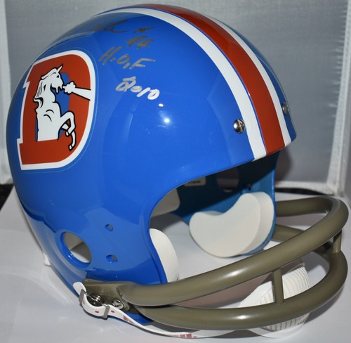 FLOYD LITTLE SIGNED FULL SIZE REPLICA 2 BAR HELMET DENVER BRONCOS HOF 2010 JSA - Picture 7 of 11