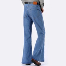 Men Jeans Bell Bottom Flared Denim Trousers Pants Casual 60s 70s Slim Party Prom