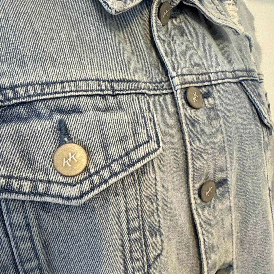 Chaleco Chaqueta Karen Kane Sin Mangas Denim Grande Nuevo con Etiquetas Dobladillo Sin Acabar Foto 3 de 4
