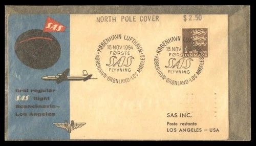 Mayfairstamps Denmark Flight 1954 Kobenhavn to Los Angeles CA SAS Cover aax_1419